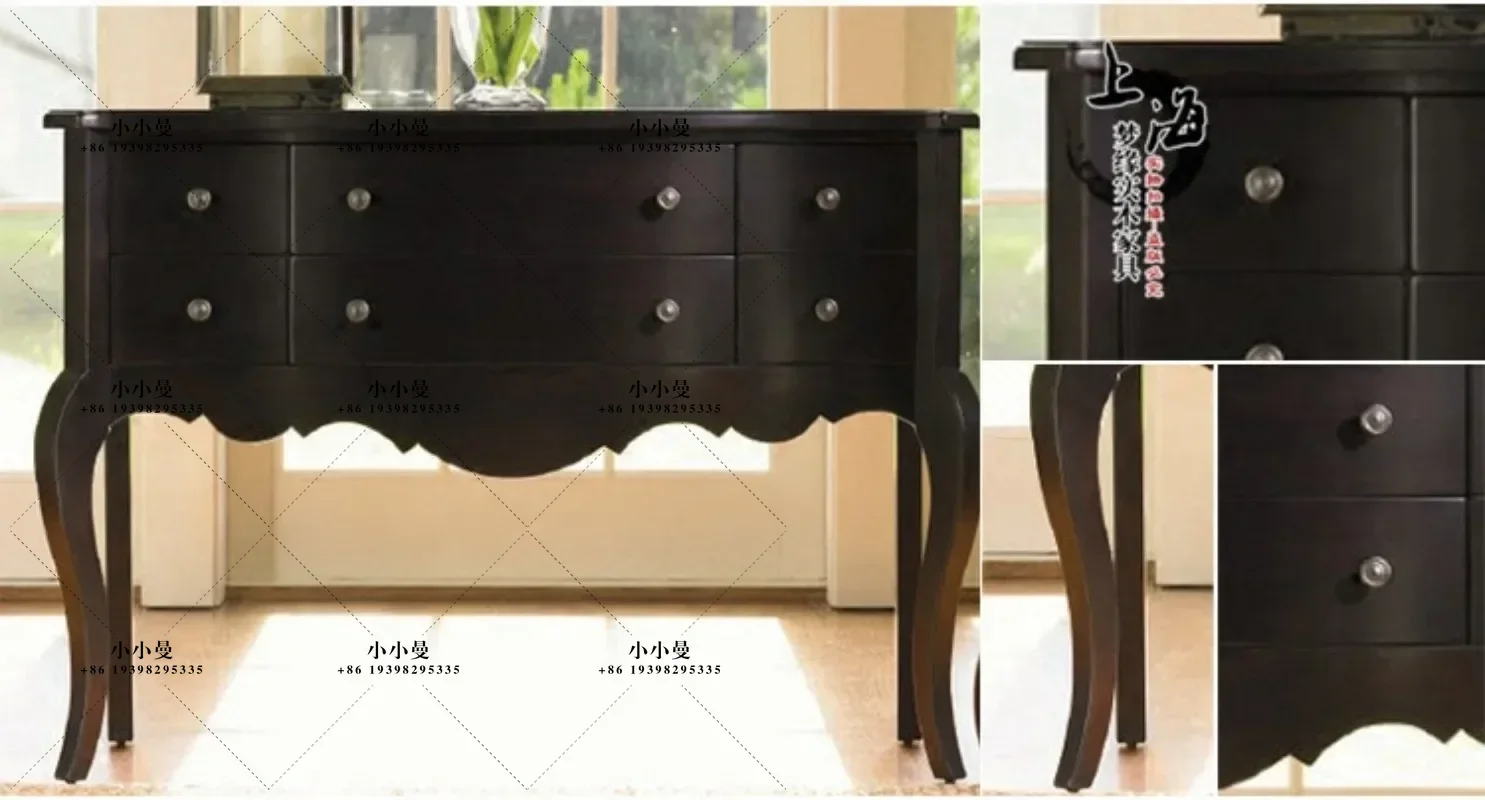 French Mediterranean entrance black matte American solid wood side table