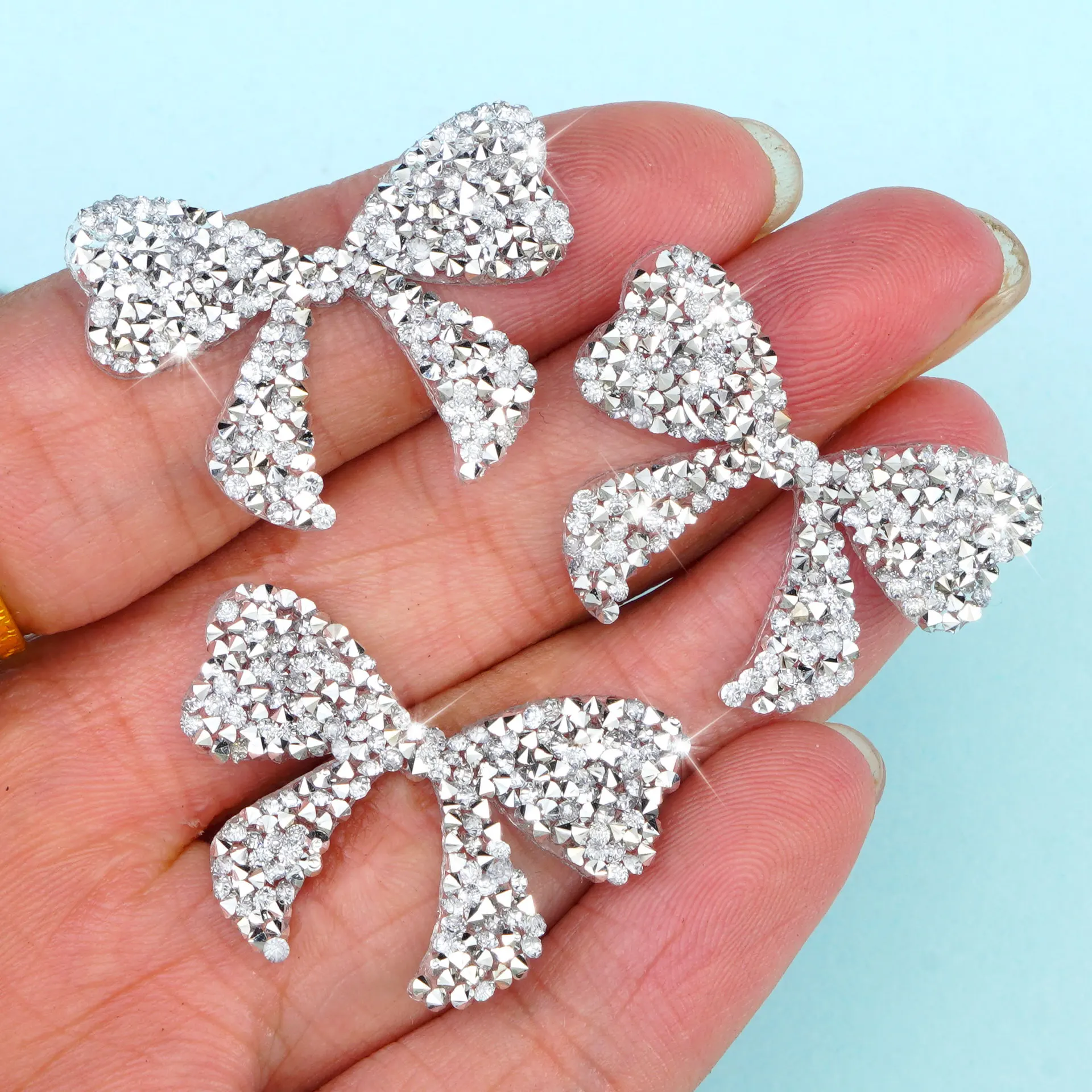 Cartoon Shiny Bow Butterfly Iron On Crystal Sparkling Rhinestone Beads Patches Diy Appliques Back Glue Stickers For Cloth