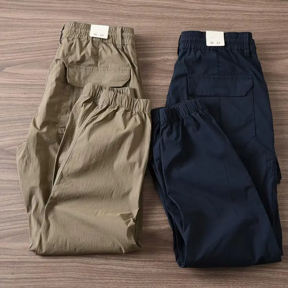 Wear-resistant Summer Trousers Soft Fabric Loose Type Trendy Multi Pockets Elastic Waist Summer Cargo Pants