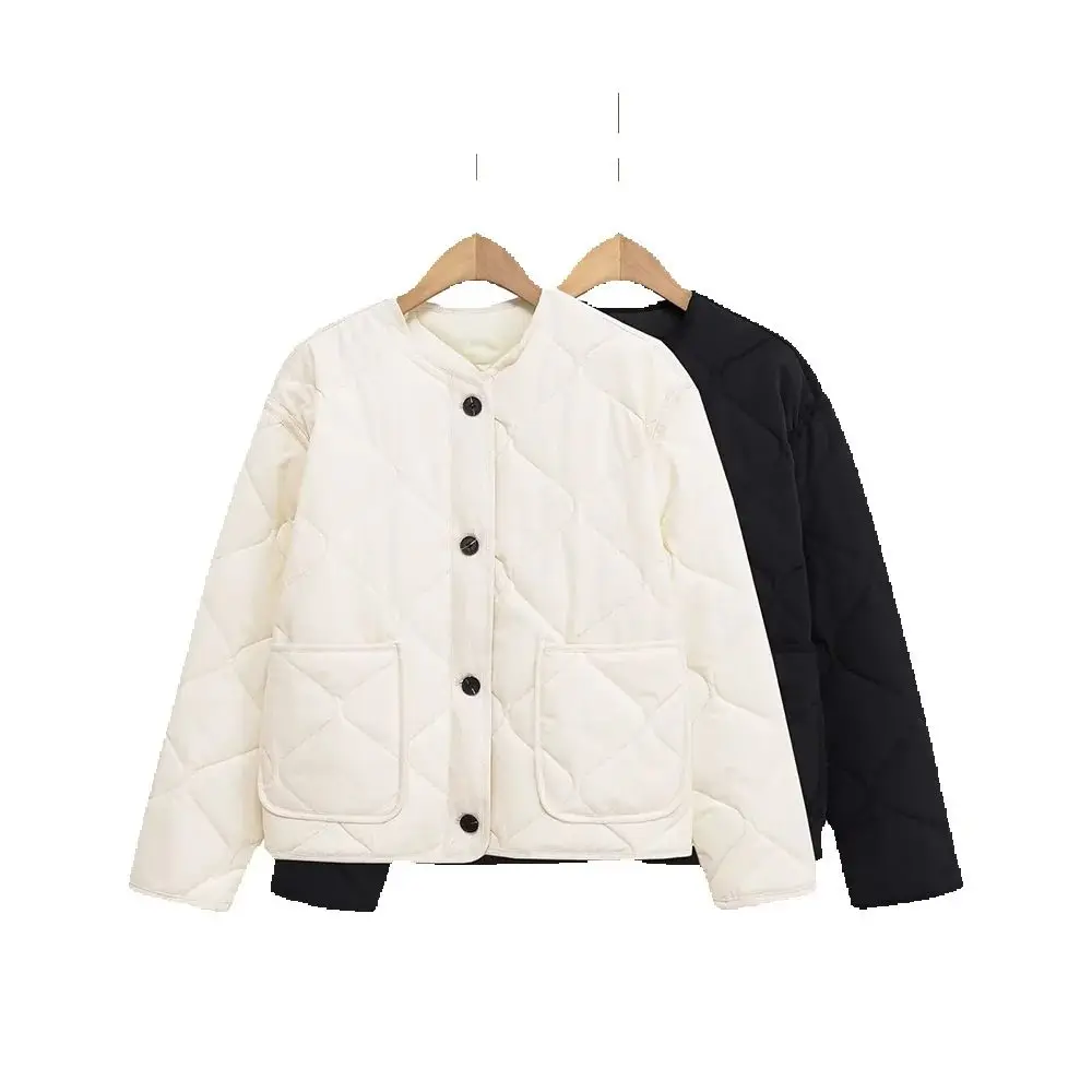 

Новая женская универсальная простая хлопковая куртка в европейском и американском стиле на осень и зиму с ромбовидным узором