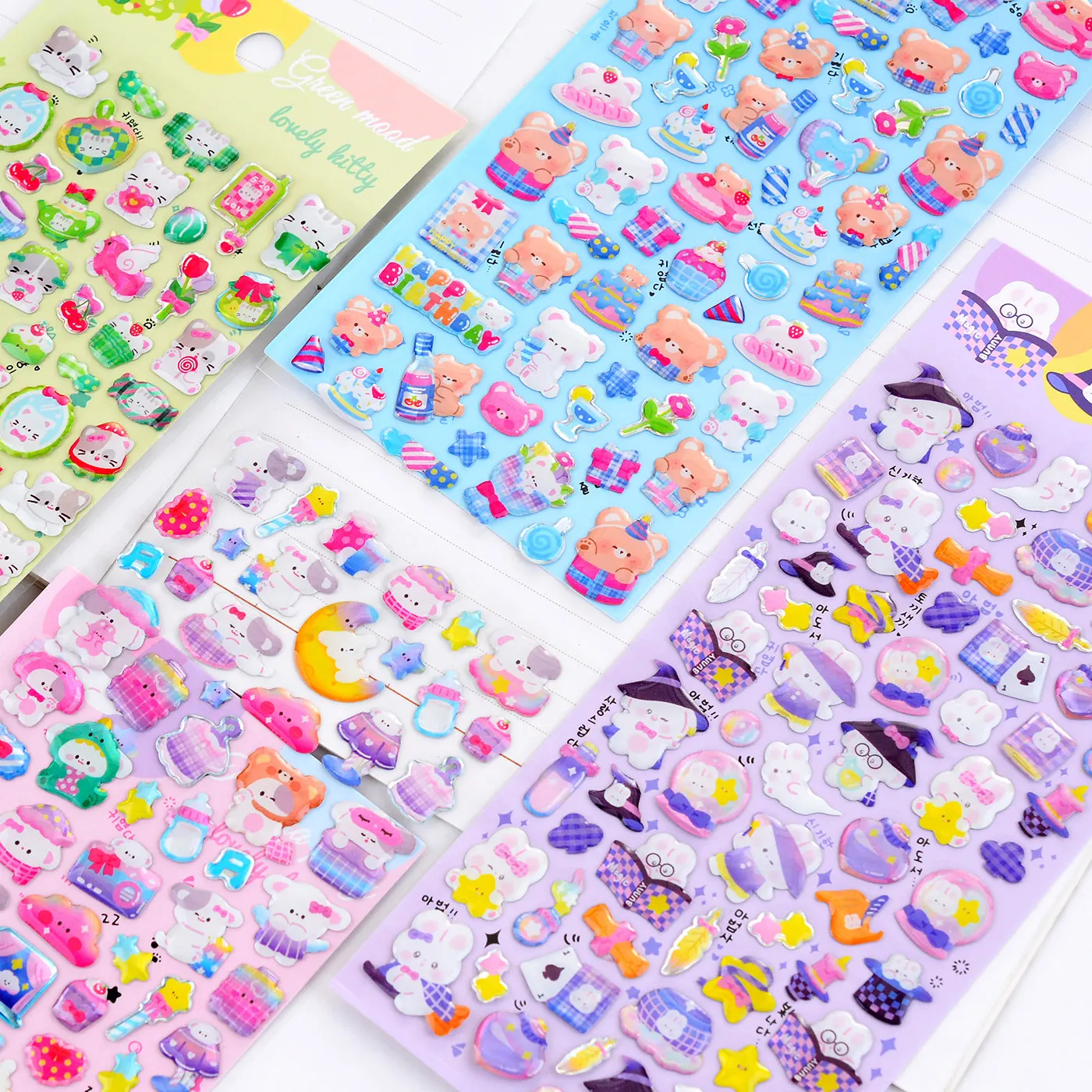 

4 pcs Kawaii Animals Magic World Crystal 3D Sticker Decor Scrapbooking Diy Journaling Cute Diary Stationery Sticker Gift