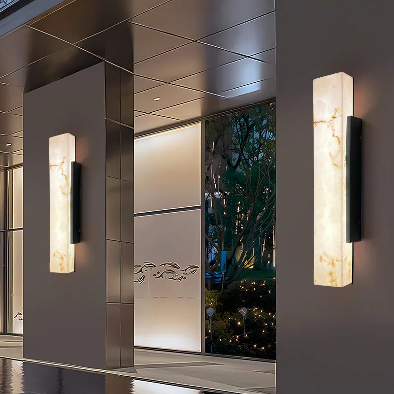 Nordic Luxury Wall Light Outdoor Waterproof Minimalist Lmitated Marble LED Light for Street Adorn Stainless Steel Porch Lamp