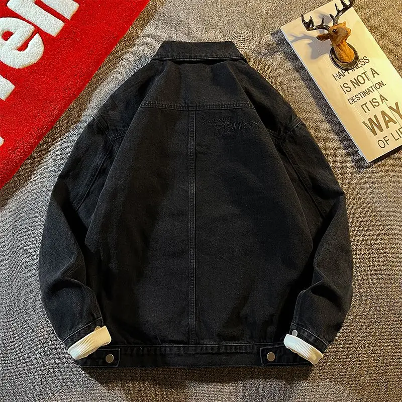 

Heavy Du Waed Denim Jaet Casual Spring Autumn Sle for Men Faionable Collar Stand up Jeans Coat Breathable Cotton Po...