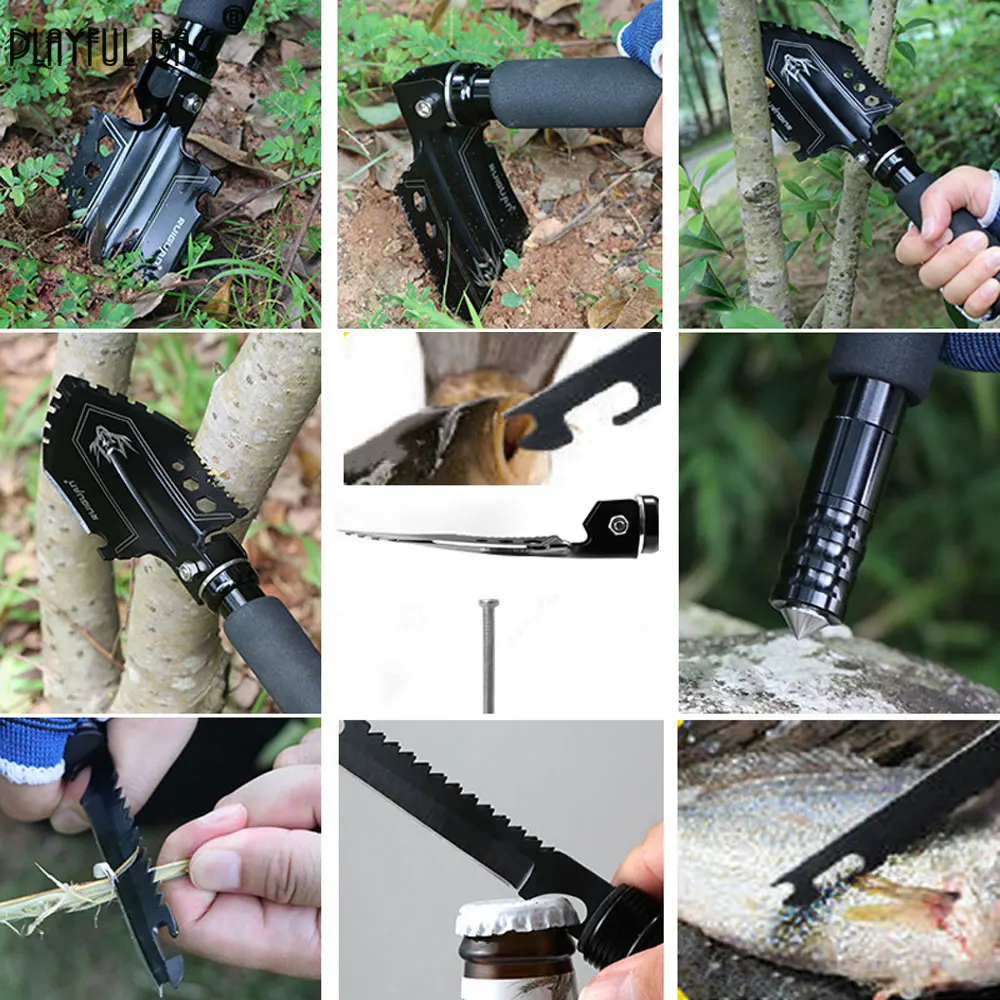 Outdoor Sapper Shovel Tactical Folding Multifunctional Survival Shovel Fishing Camping Gear Bottle Opener NA110S