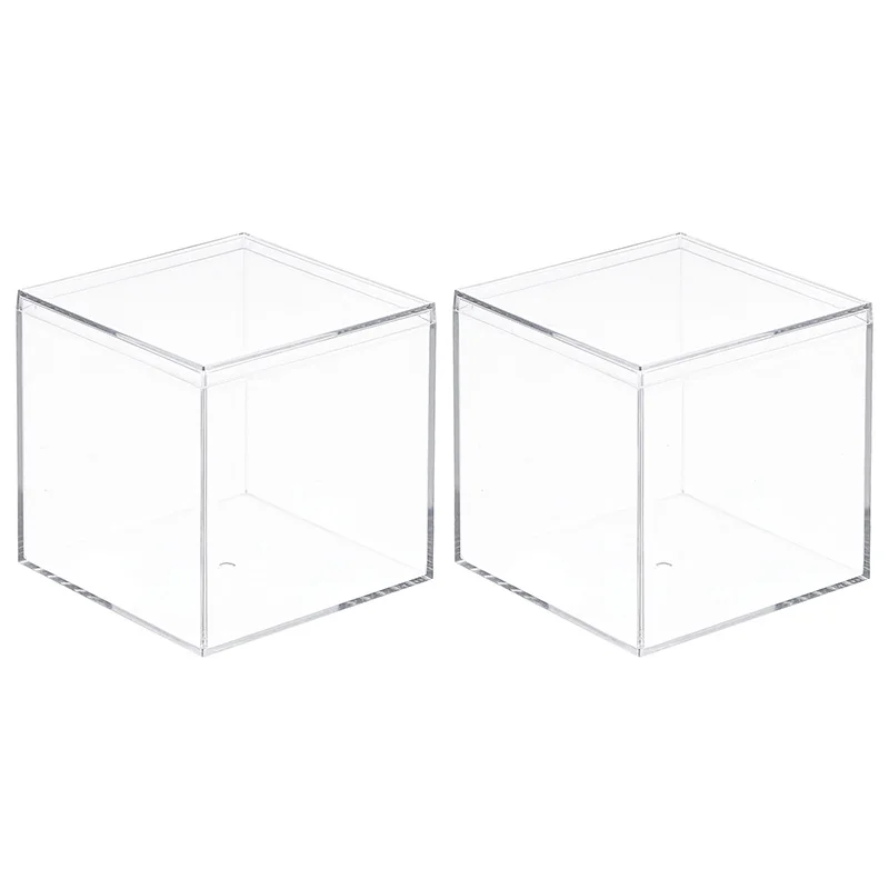 2/4pcs Clear Acrylic Plastic Storage Box Square Cube Display Case with Lid Container Box Dust Proof Display Box Showcase