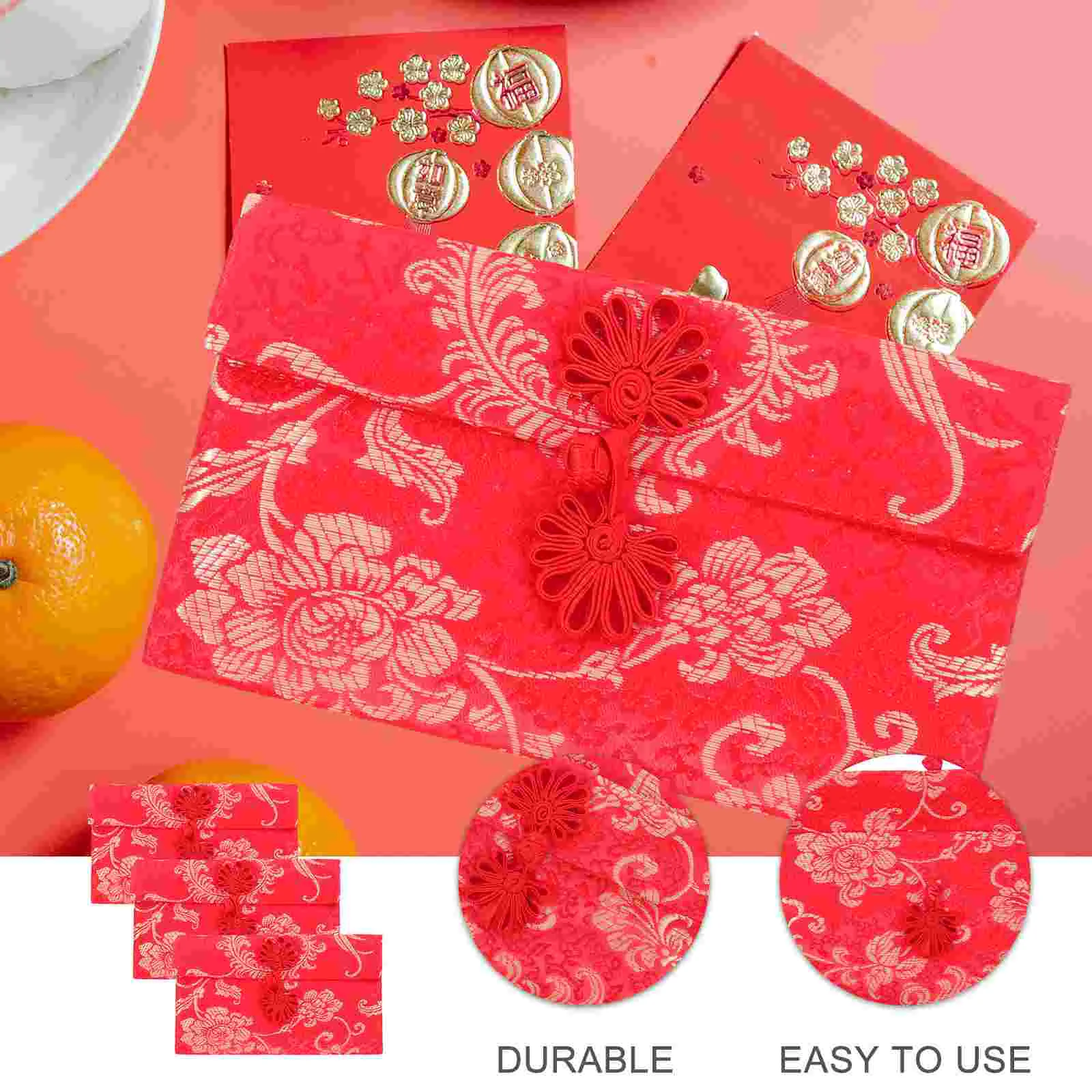 3 Pcs Satin Red Envelope Envelopes for Gifts Chinese Money Packet Wedding New Year Style Abs Hong Bao