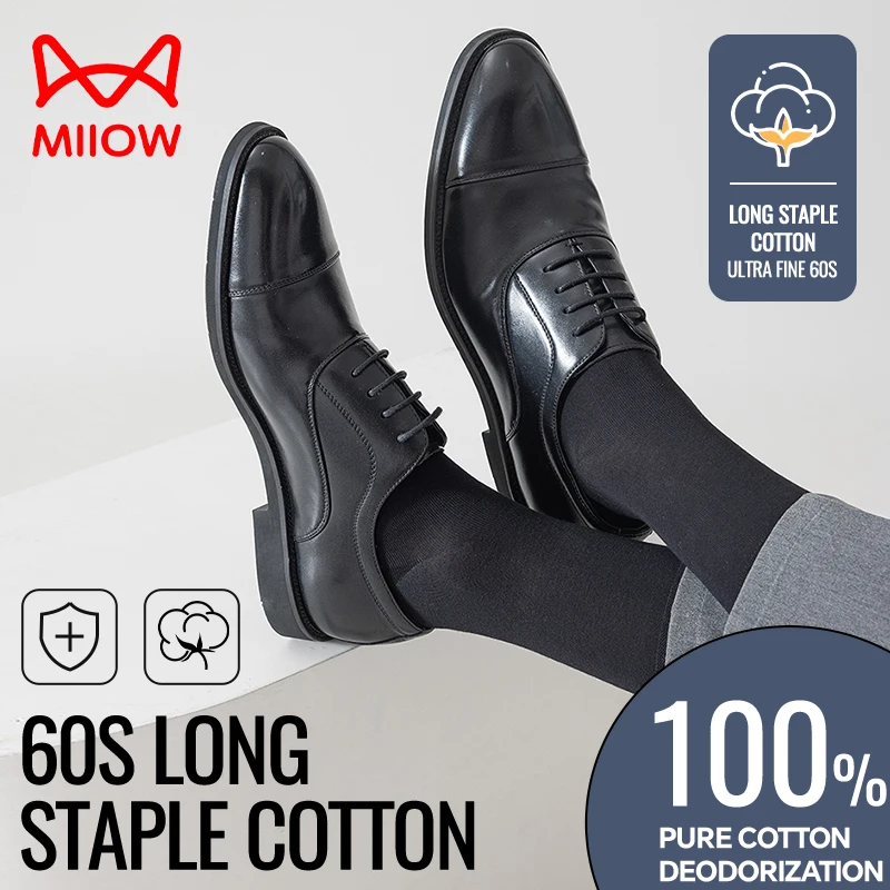 

MiiOW 100% Pure Cotton Long Socks Men Black Business Dress Sock Antibacterial Anti Odor Crew Socks White Breathable Sport Sock