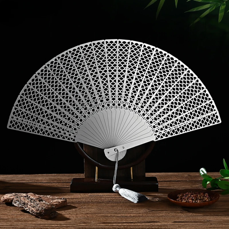 New Chinese Steel Gufeng Fan Hollow Self-defense Kung Fu Tai Chi Portable Metal Stainless Steel Folding Fan