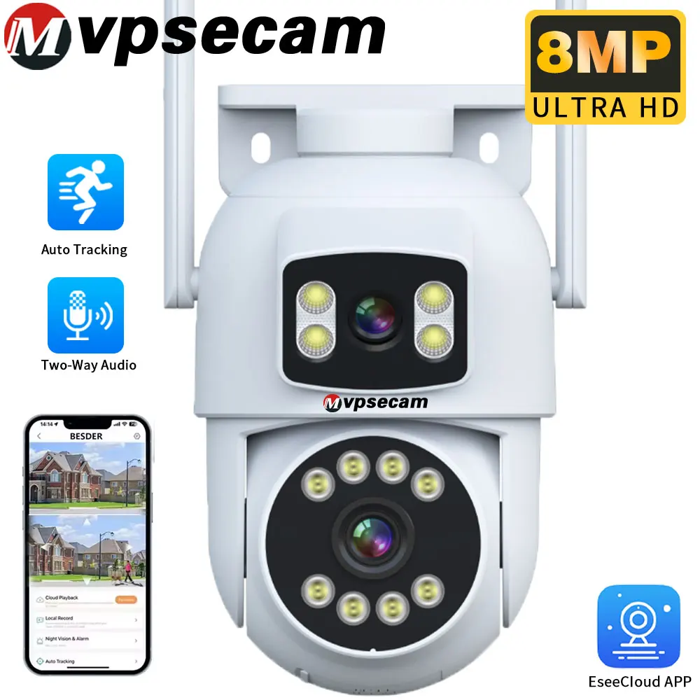 

Smart Home Outdoor Dual Lens 8MP WiFi Security Camera PTZ Color Night Vision Wireless Closed Circuit WiFi Surveillance Camera
