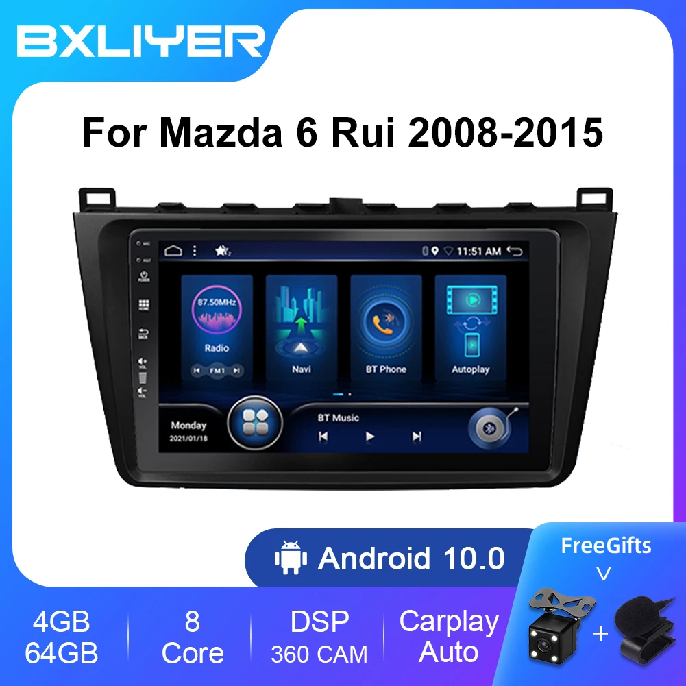 BXLIYER Android 12 Carplay DSP 8GB+256G For Mazda 6 2007 -  2012 Car radio Multimedia Video Player 2Din NO 2 Din GPS Navigation