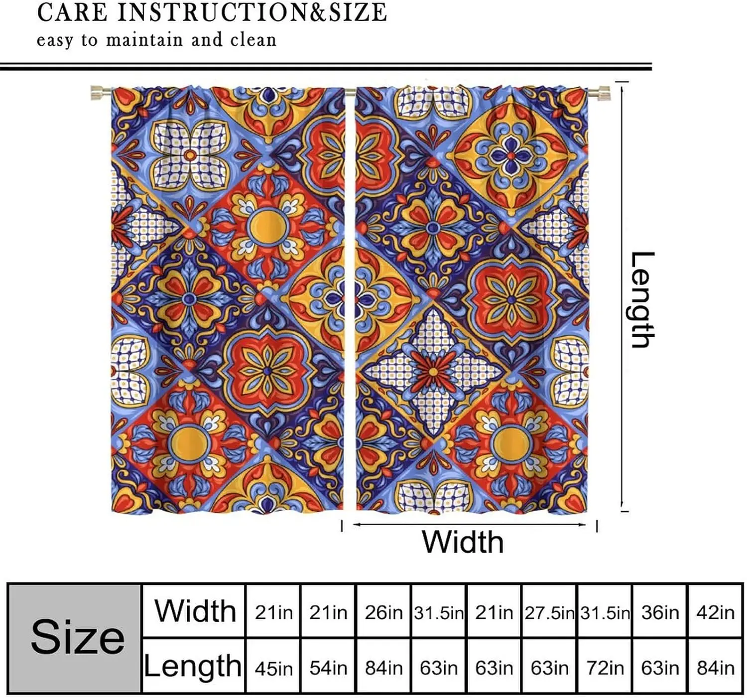Mexican Talavera Ceramic Tile Curtains,Colorful Vintage Abstract Geometric Glass Patchwork Decor Windows Treatments, Thermal Ins