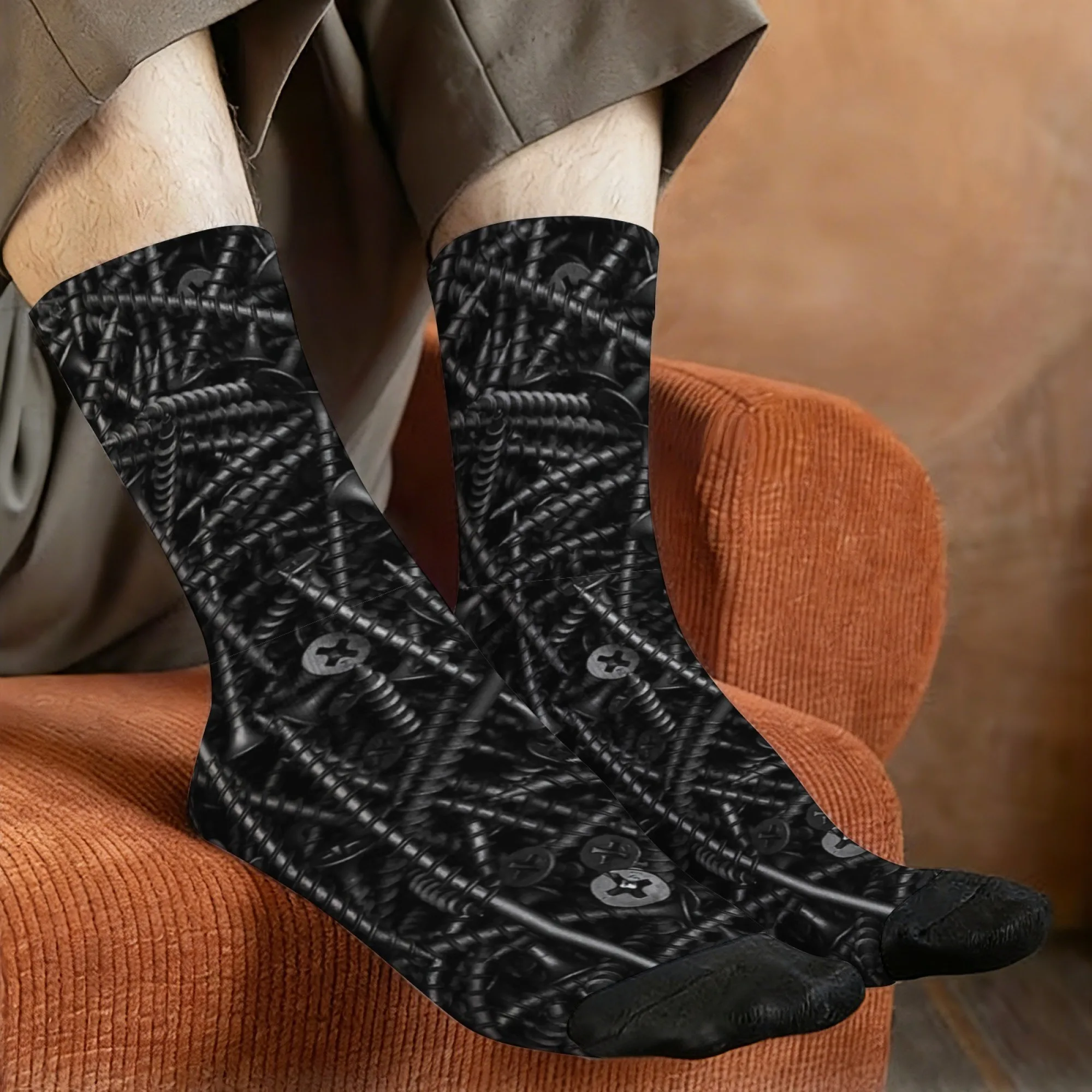 Screw Pattern Socks Non-slip Elastic Breathable Men's Socks Travel Leisure Hiking Retro Trendy Street Hip-hop Compression Socks
