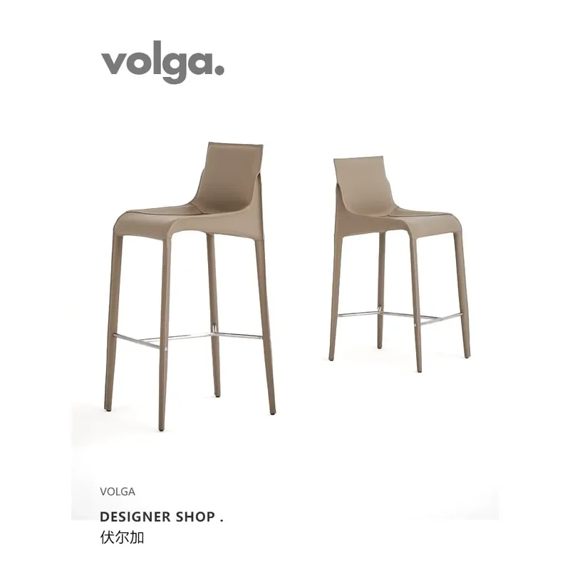 Volga | Simple and Modern Bar Chair Saddle Leather Armrest Bar Chair Household High Stool Sitting High 65 Backrest Chair