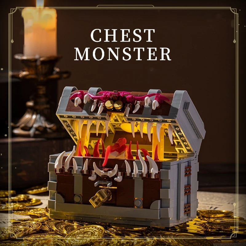 Fine Building Block Game Peripherals Monster Treasure Box Assembly Building Block Key Linked Toy Exquisite Treasure Box Gift