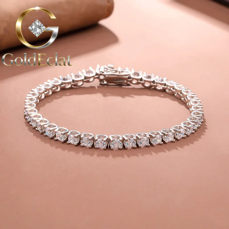 

GoldEclat Luxury Solid Platinum PT950 Ox Horn Each 0.2 karat Moissanite Diamond Bracelet Women's Full Diamond Bracelet