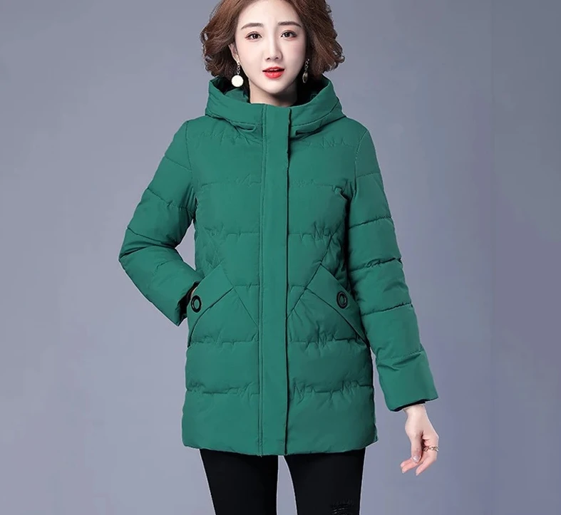 

Medium and Long Styles CoatWomen Loose and Comfortable Warm Temperament Hooded Down and Cotton Jacket Winter New