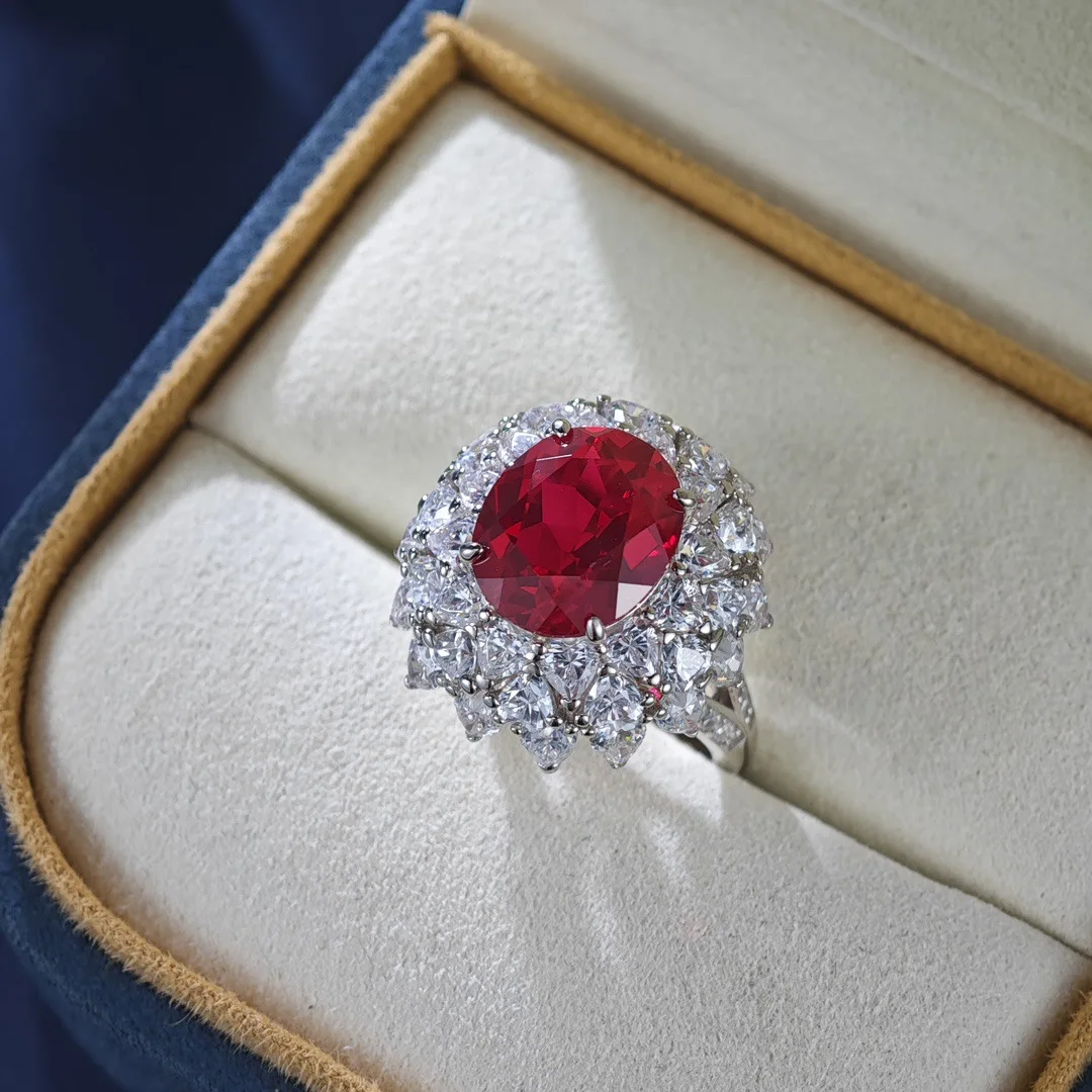 

Classic Pigeon Blood Full Inlay Ring for Women 6ct Moissanite PT950 Platinum Retro Design Jewelry Accessory