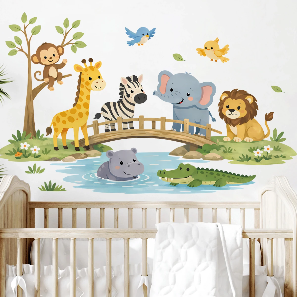 

Cartoon Wildlife Park Animal Wall Stickers, Children's Daycare Bedroom Game Room Home Decor Detachable Vinyl Stickers