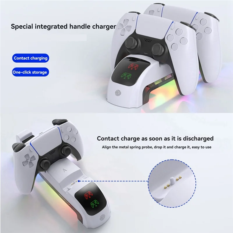 

T82C Hot Sale-Suitable For PS5 Game Controller Charger With RGB Lighting Controller Charger Headset Holder Fast Charging Holder