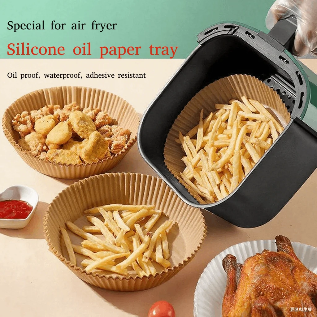 

50PCS Air Fryer Liners 6.5 Inch Non-Stick Paper, Heat Resistant Baking Trays for Oven Microwave, Disposable Oil Absorbing Pans