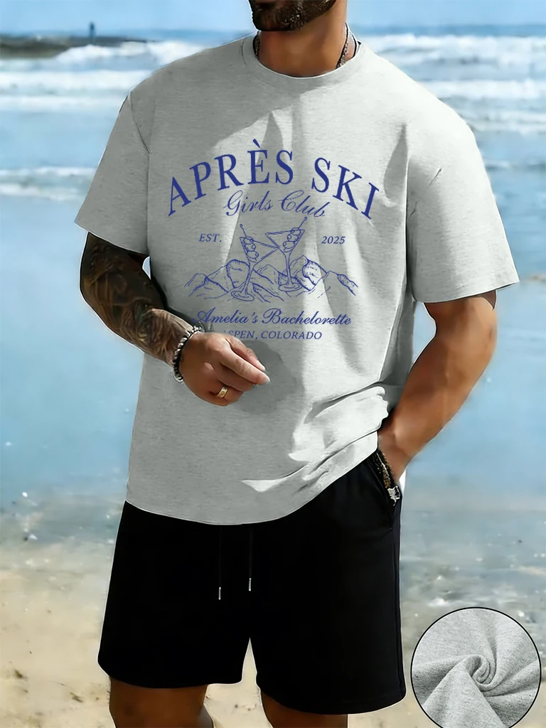 Conjunto de Shorts Holgados con Estampado Apres Ski Aspen Colorado para Hombre, Camiseta Sencilla de Verano, Ropa Transpirable de Algodón