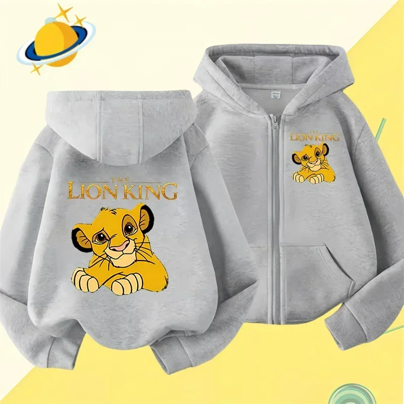 Lion King Kids zipper hoodie Cartoon Print Disney Fall Winter long-sleeved sweatshirt Casual top Boys Girls clothing sweater