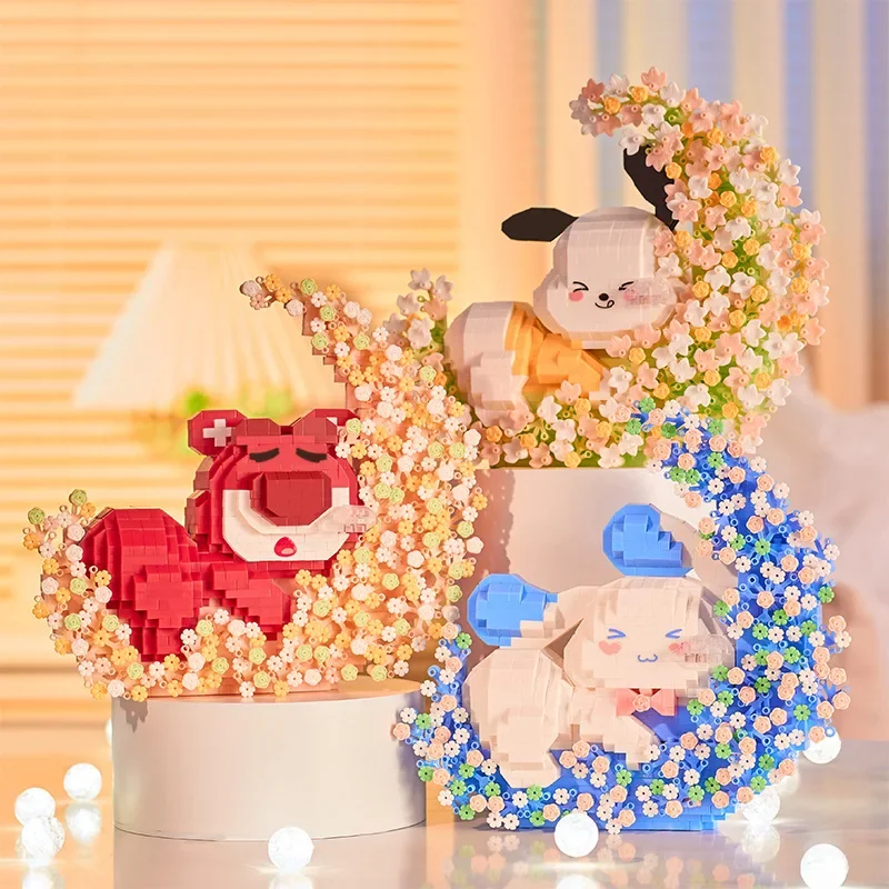 Sanrio микро строительные блоки Pochacco Kawaii Panda Cinnamoroll 3D модель DIY головоломка мини-кирпичи фигурки игрушки для рождественского подарка