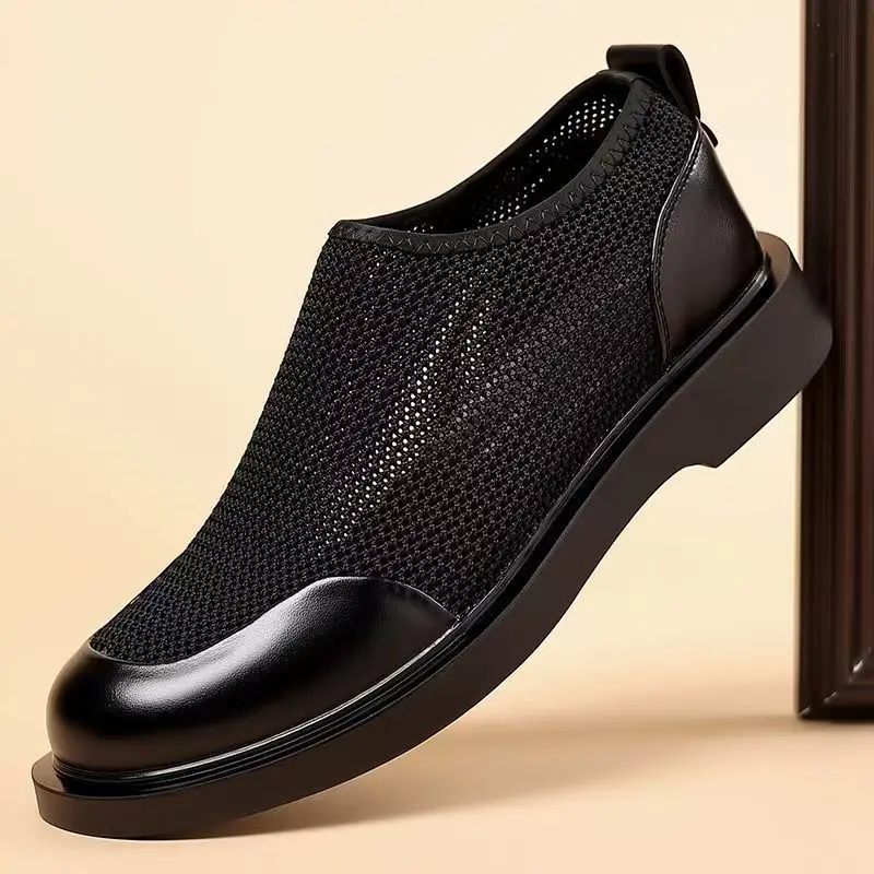 

Новые летние повседневные британские универсальные деловые мужские кожаные туфли с дышащей сеткой