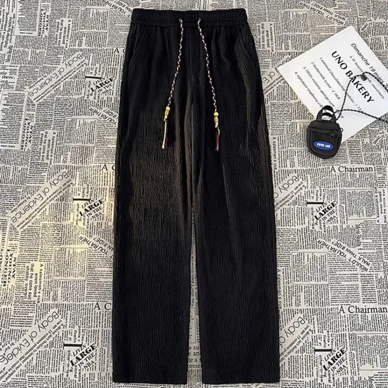 الحرير الجليد سراويل تقليدية الرجال رقيقة الرياضة مستقيم Sweatpants الكتان الأبيض فضفاض أضعاف الكاحل طول المشي السراويل الذكور