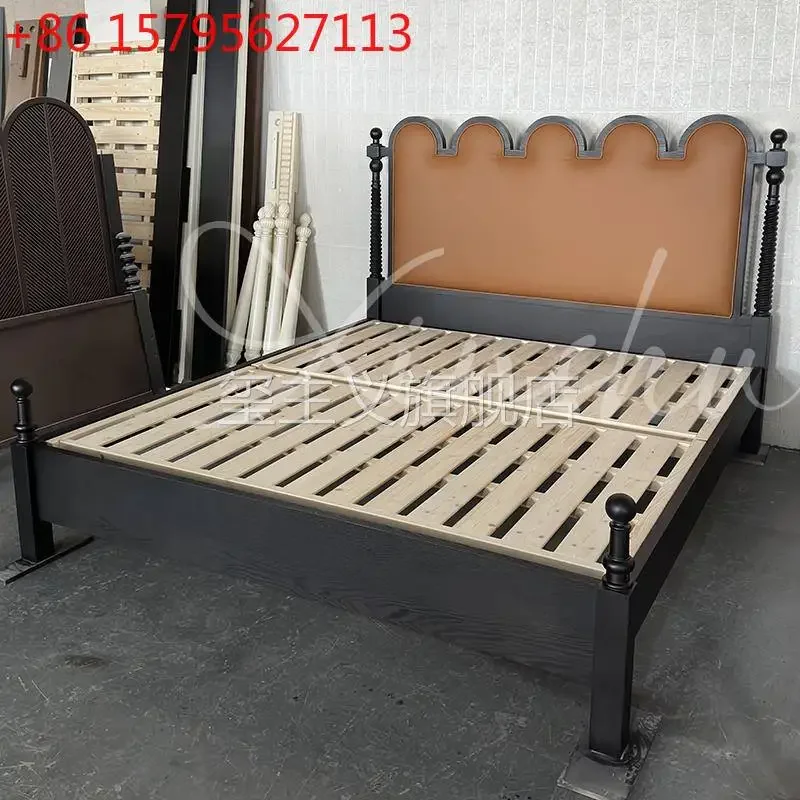 French all solid wood bed retro master bedroom 1.8 leather soft bag bed blogger with the same 1.5-meter large bed soft double