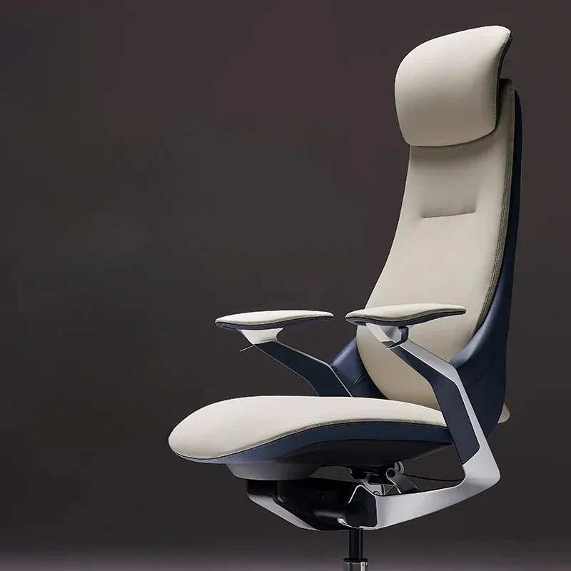 Leather boss chair light luxury office ergonomic sitting household swivel computer chair sedentary