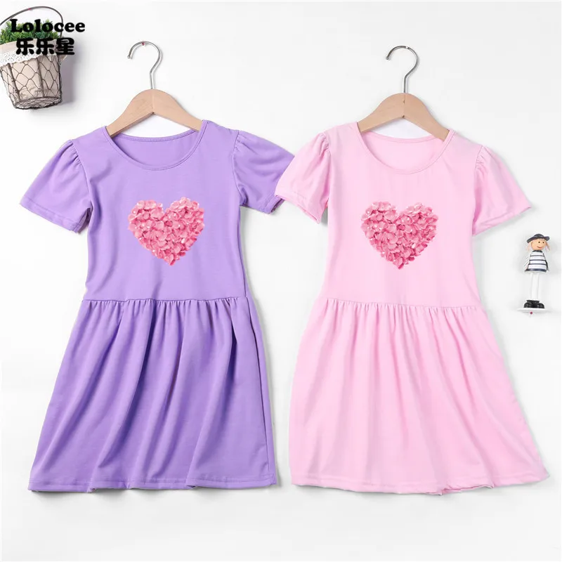 

Heart Shape Rose Flower Dress For Girls Summer Fashion Holiday Dress Cotton Short Sleeve Tennis Dresses