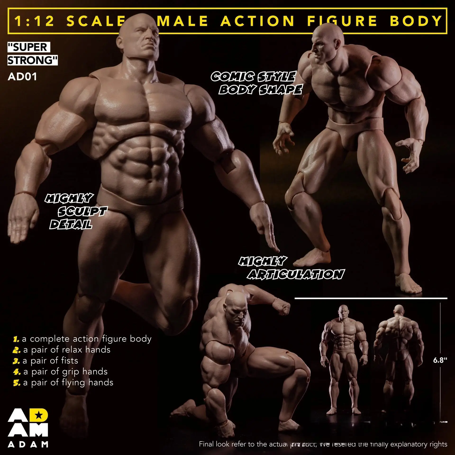 Original adam 1/12 quadrinhos hiperarticulados forte corpo masculino ad01 segunda edição figura de ação modelo de presente