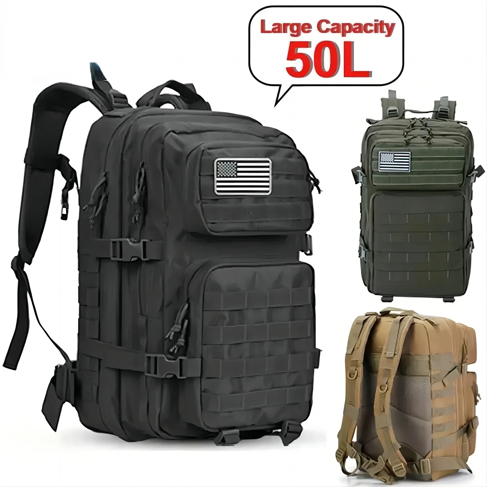 

50L/35L/25L Tactical Backpack Mens Travel Large Capacity Rucksacks Men Waterproof Outdoor Sports Multi-functional Bags Backbag