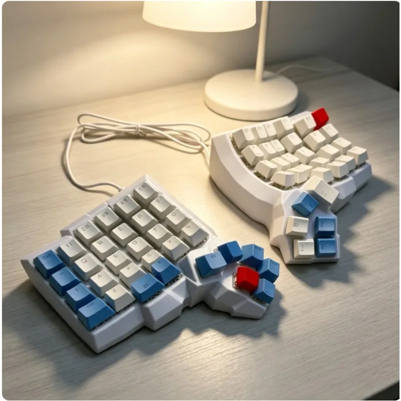 Customized Split Mechanical Keyboard with Five Directional Joystick, Wired Single-mode Welded Version, Curved Keyboard