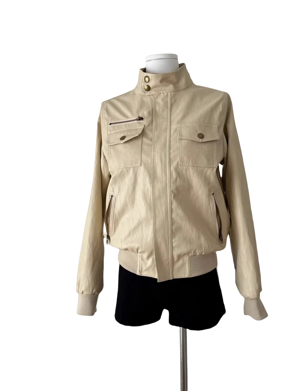 Casual Sle ort Leather Jaet Dames Faionable Opstaande Kraag Gratis Reizigerjas Herfstseizoen Amerikaans Retro Lichtbruin