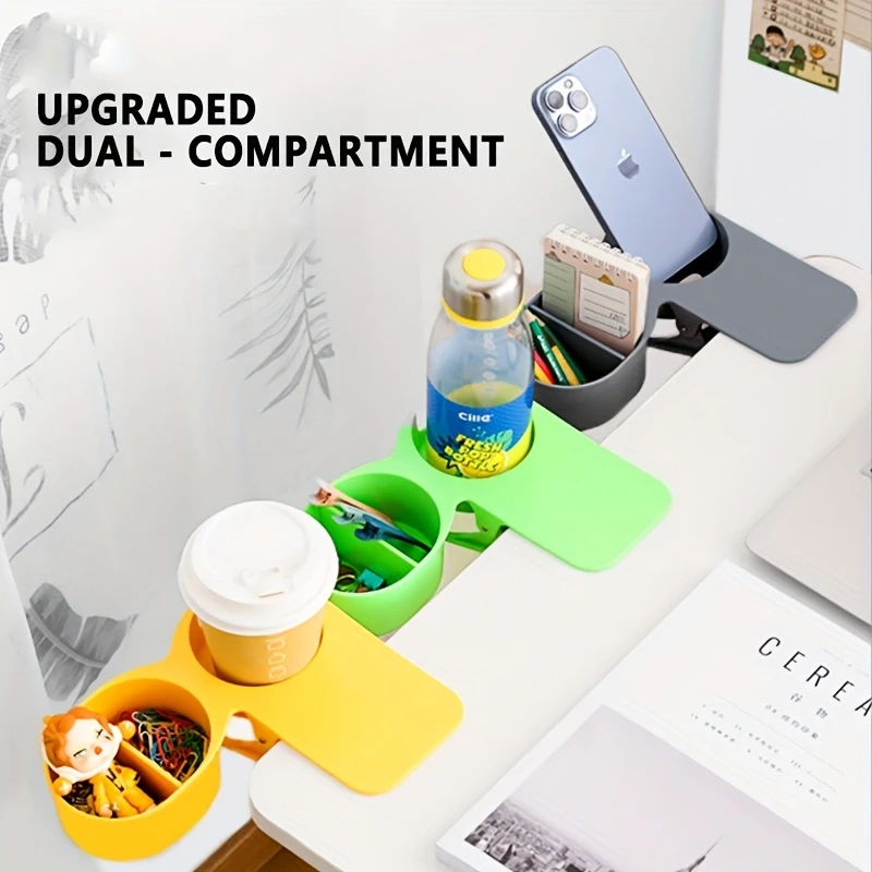 Desktop Dual Cup Holder, Cup Holder Clip, Movable Cup Holder, Suitable for Office and School Desk Storage, Water Cup Organizer