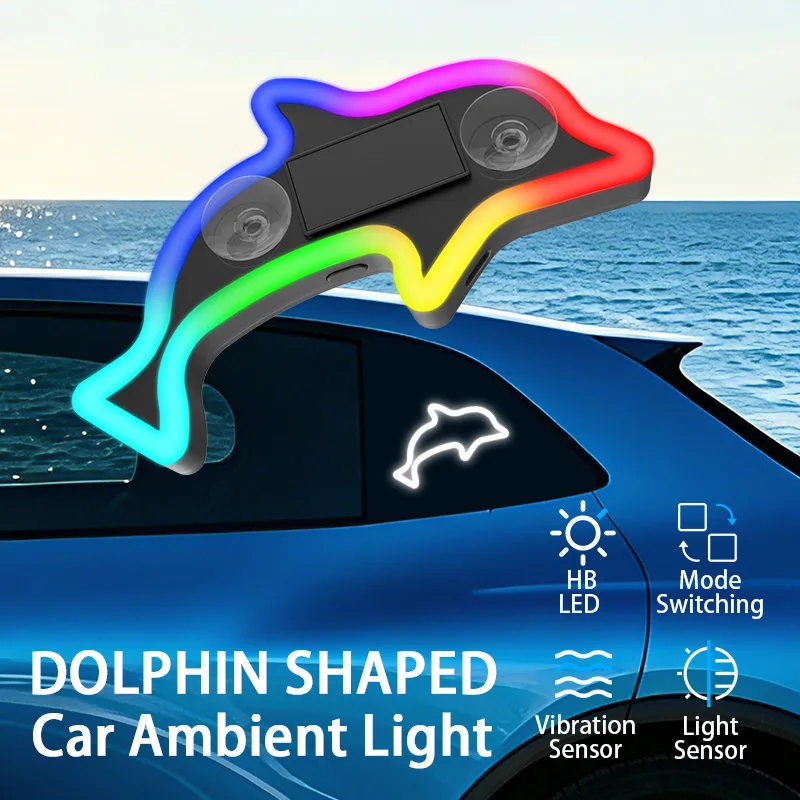 Automotive Solar Colorful Dolphin Interior Atmosphere Light Triangle Window Warning Light Wireless Wireless Decoration Universal