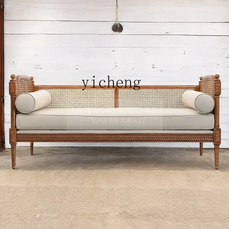 

Solid Wood Sofa Single Three-Person Living Room Rattan Art Detachable Washable Combination