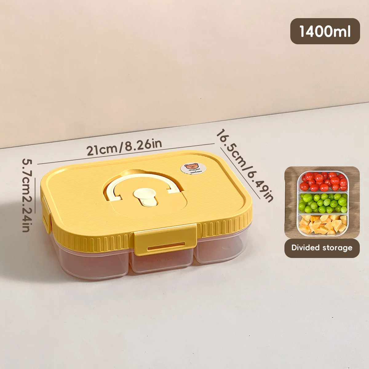 Magnetron Plastic Verdeelde Lunchbox Met Handvat Camping Picknick Draagbare Lekvrije Fruitsalade Voedselcontainer Voor Kinderen Studenten