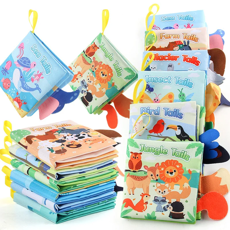 Kids Puzzle Early Learning Toys 0-3 Years Old Baby Tail Cloth Book 6 Themed Forest Insect Animal With Rattling Paper Cloth Book