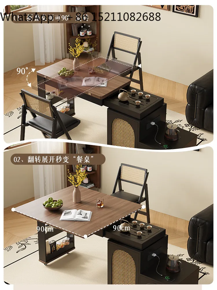 LLY multifunctional rotating folding mobile tea table kettle integrated household tea table retractable coffee table