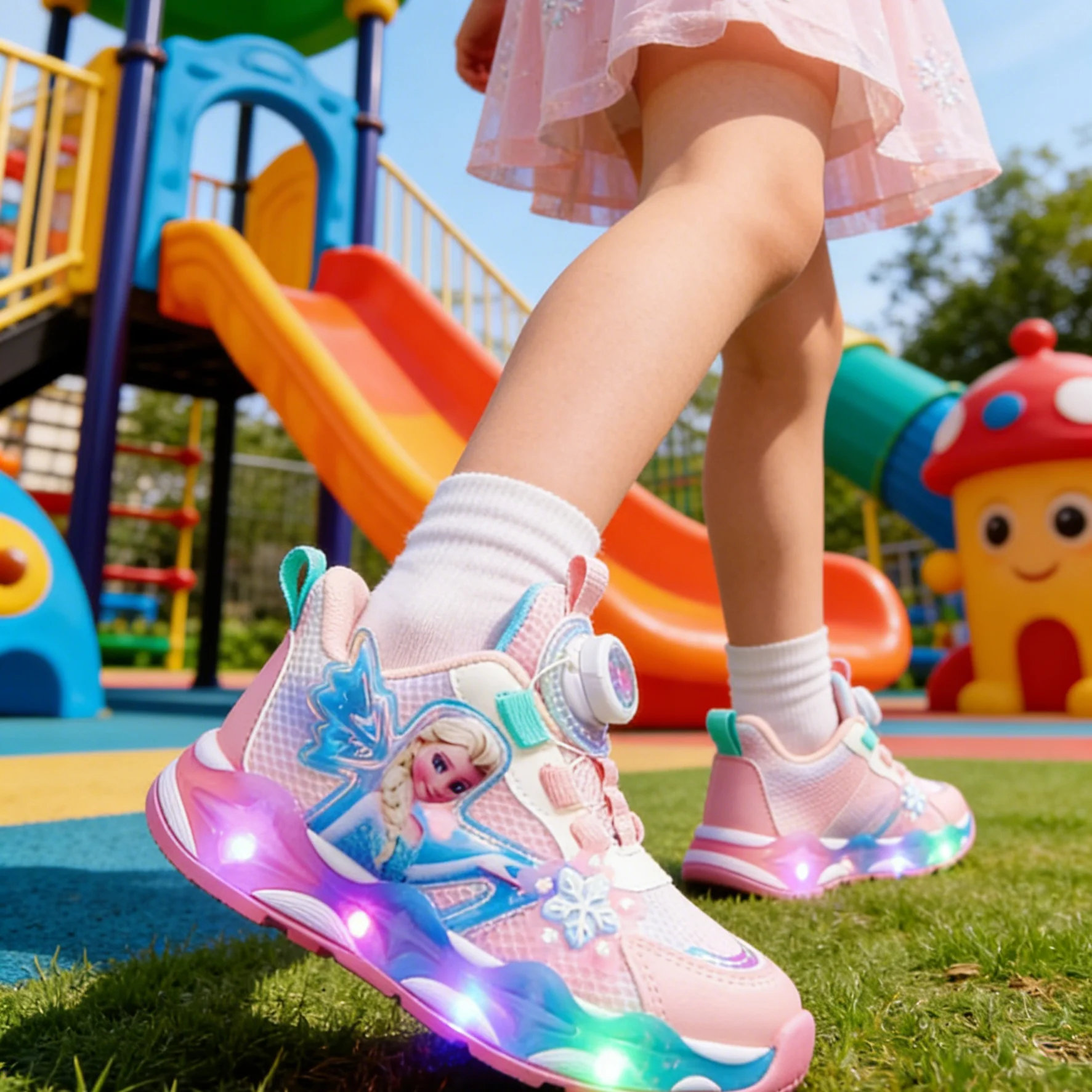 

Elsa Girls' Casual Shoes 2026 Disney Led Lights Children's Sports Princess Elsa Pink Purple PU Leather Shoes Sneakers