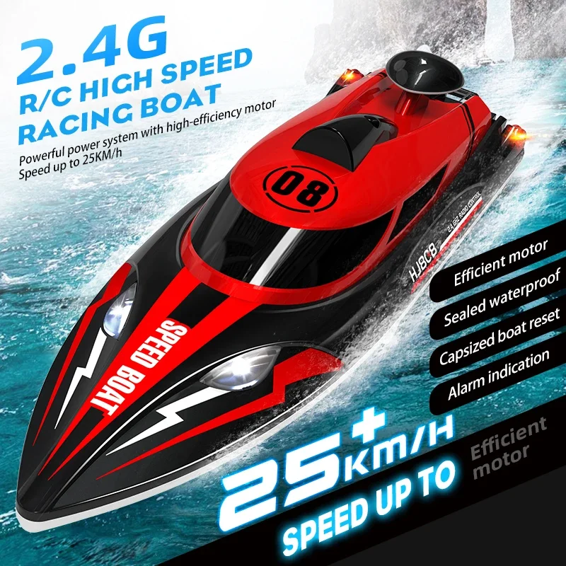 Bateau télécommandé à grande vitesse pour enfants, modèle de jouet de course, bateau à vitesse d'eau, batterie RC, soleil, HJ808, 2.4 mesurz, 25 km/h