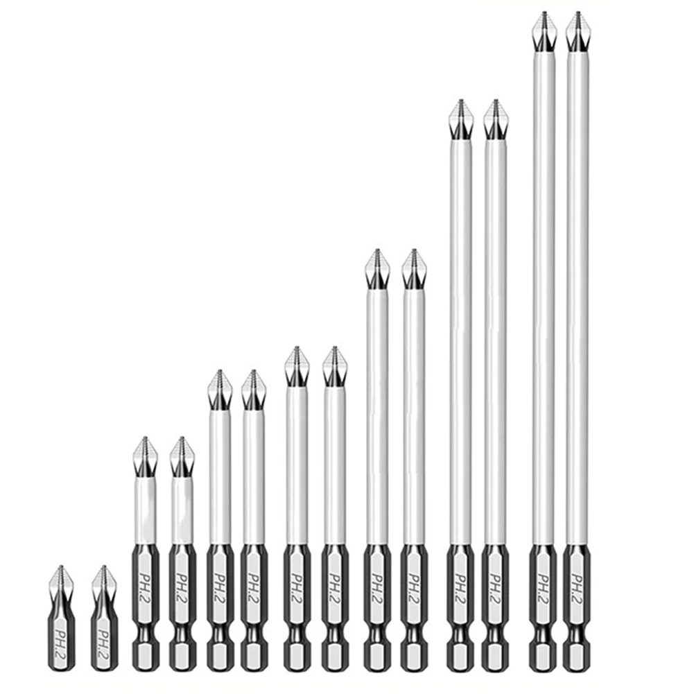 14pcs Non-SLIP CROSS ไขควง Bits 25-150 มม.ชุดหัว HEX Shank PH2 CROSS ไขควงชุดสําหรับ Home Maintenance