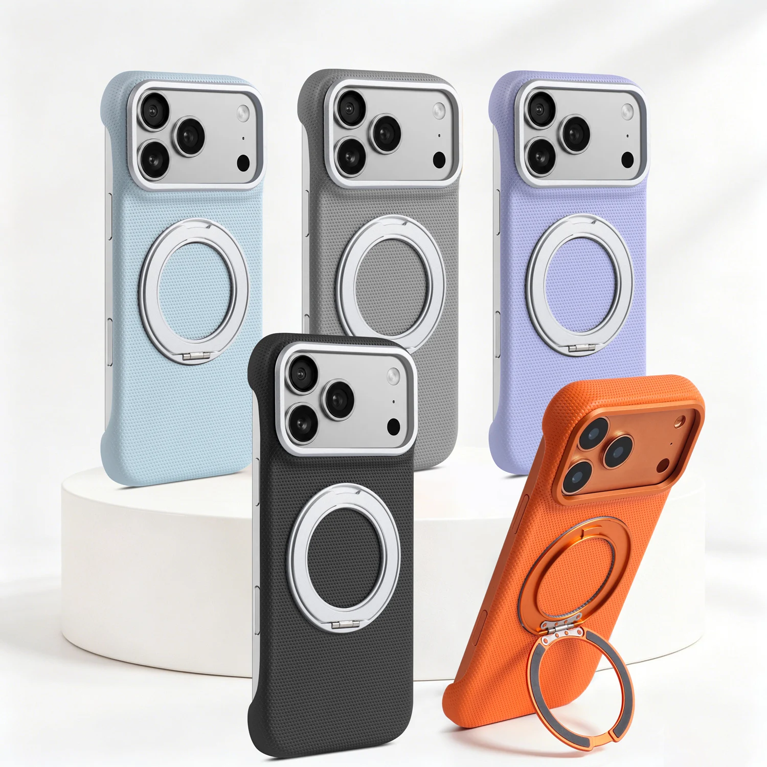 1 Stück Modische Premium PU-Leder Handyhülle mit 360° Schutz °   Drehbarer Ringständer Kompatibel mit iPhone 14 15 16 17 Pro Max