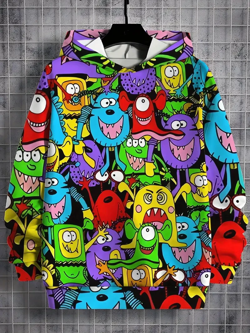 

Красочные толстовки с мультяшным узором для мужчин, забавные толстовки с 3D принтом в стиле аниме, повседневные пуловеры с длинными рукавами, топы унисекс