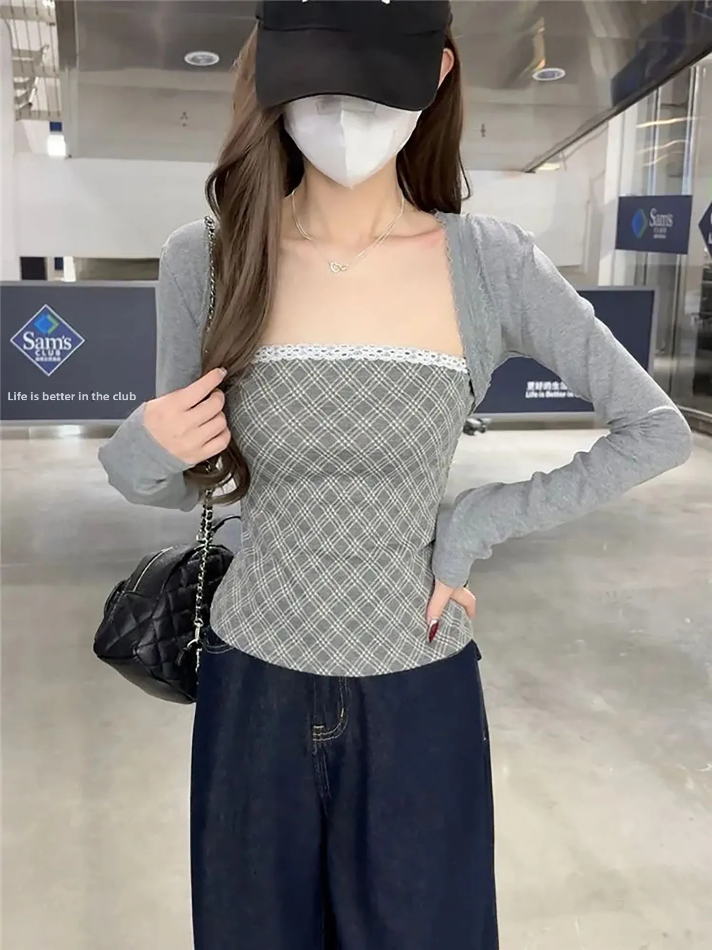 

ay Two-Piece Women's Summer 2026 ort Simple Sle Cover-Up irt Inner Plaid Tube Top Vest Whole Set Casual Faion