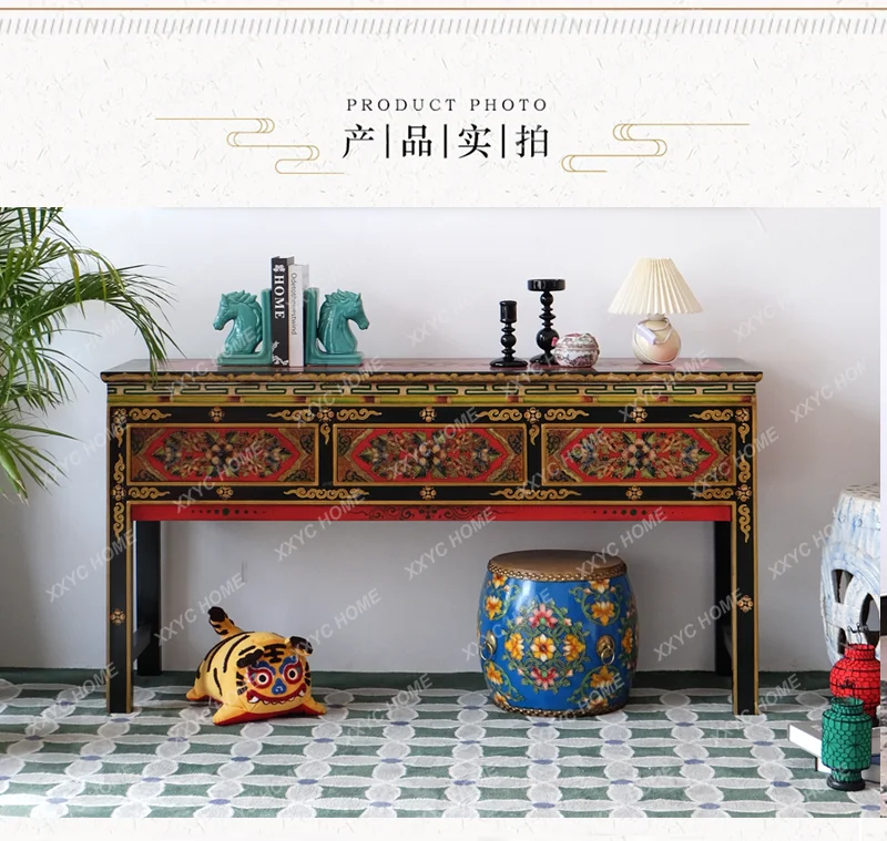 New Chinese-style painted entrance bar case hall cabinet Guofeng entrance hall decorative cabinet