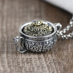 Wholesale S925 Sterling Silver retro fashion cornucopia copper ingot Necklace Pendant for men and women